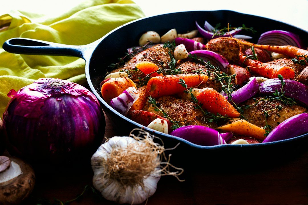 Skillet Chicken Thighs with Carrots and Red Onion
